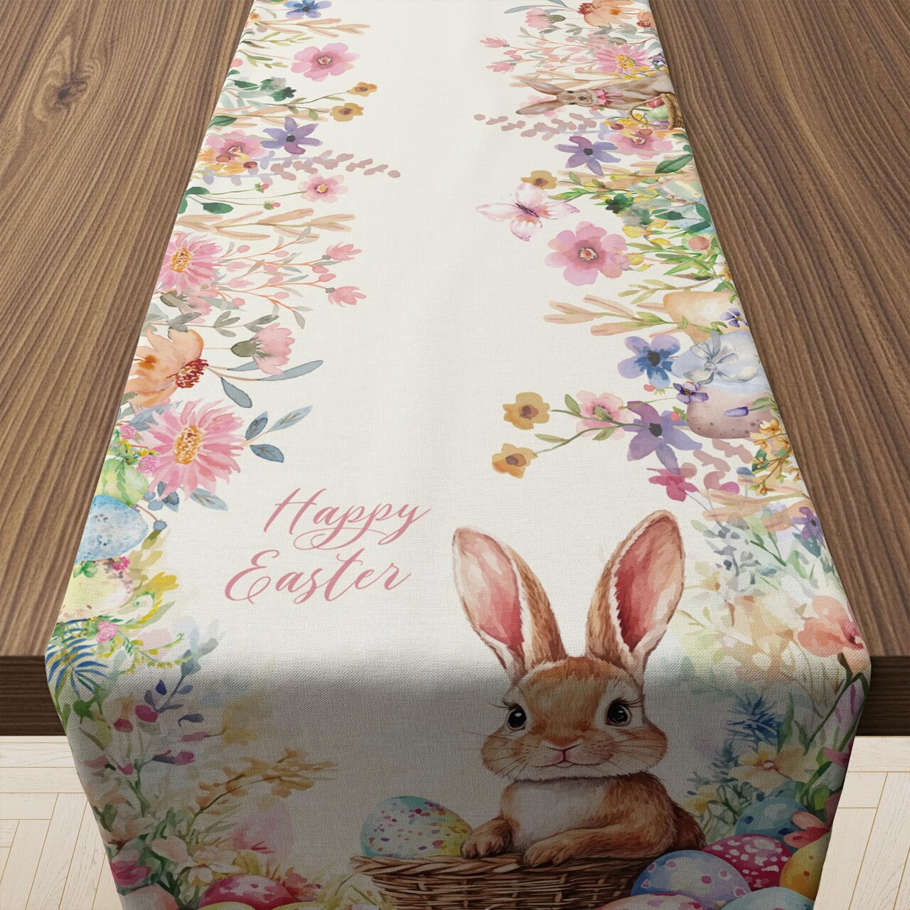 Easter Decorations - Egg Rabbit Table Runner | Easter Party Decorations Favors Supplies Indoor Outdoor - Spring Backdrop Banner Basket Stuffers for Kitchen Home Dining Table Decor